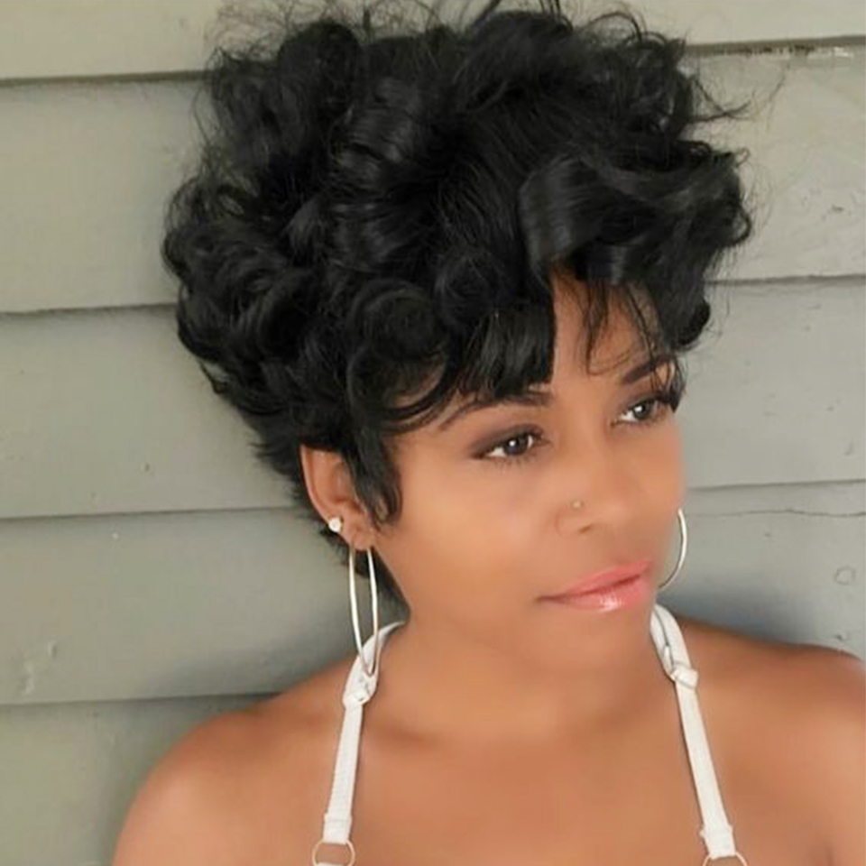 Short Pixie Cut Wig Human Hair Cheap - Bouncy Natural Wave Perücke Echthaar Kurze