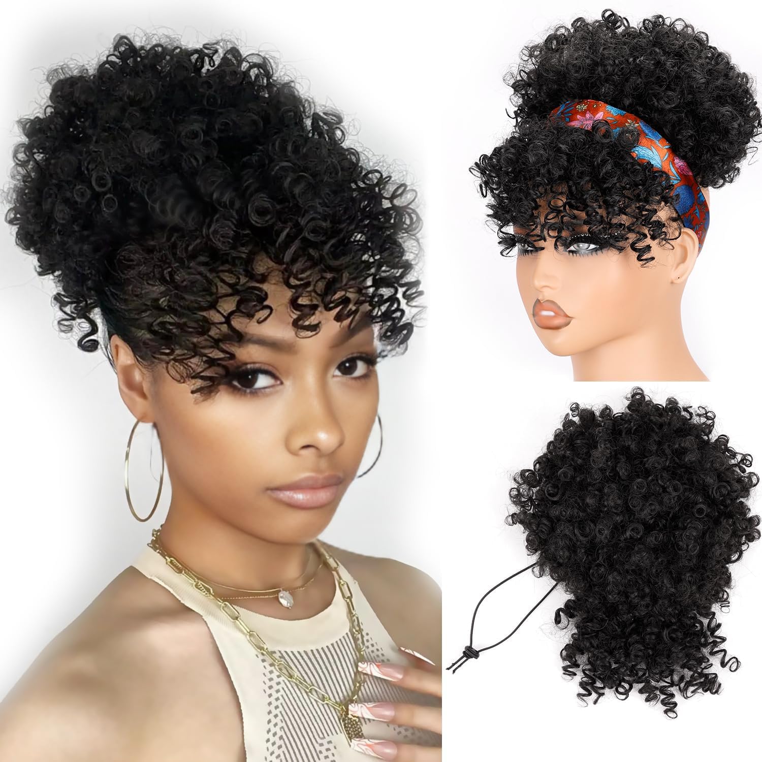 Kurzer Pferdeschwanz mit Pony  – Drawstring Afro Curly Puff Ponytail Bewertung und Preis